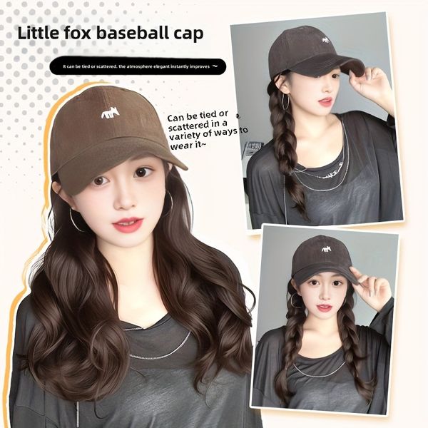 Women's Curly Wavy Wig Set - Heat Resistant Baseball Cap with Fox Ears for Summer Sun Protection, White hat + cold brown hair color
Women's Curly Wavy Wig Set - Heat Resistant Baseball Cap with Fox Ears for Summer Sun Protection, White hat + cold brown hair color
