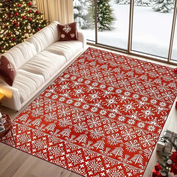 Non-Slip Soft Large Carpet with Red Snowflake Low — compare prices at CompareOffers