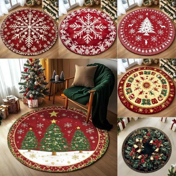 Festive Snowflake Christmas Tree Round Rug Holiday Decor — compare prices at CompareOffers