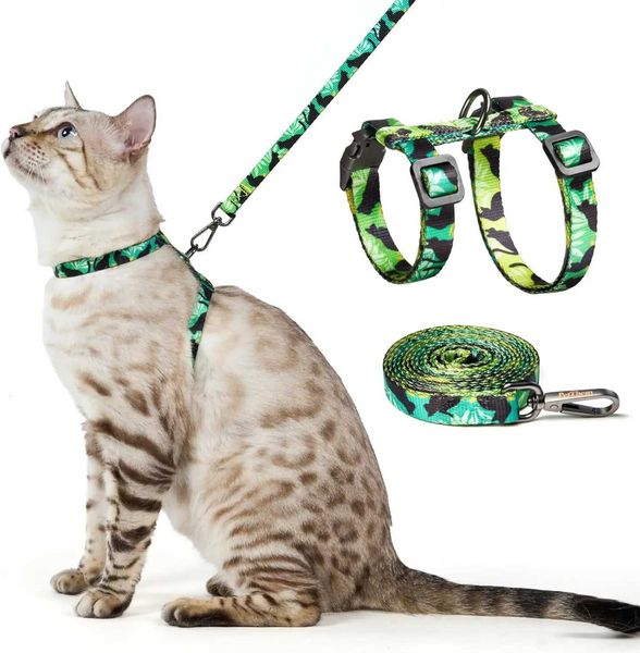 Cat Harness Leash Set - Escape-Proof Adjustable Lightweight Safe Easy Walk All Sizes GreenM251126