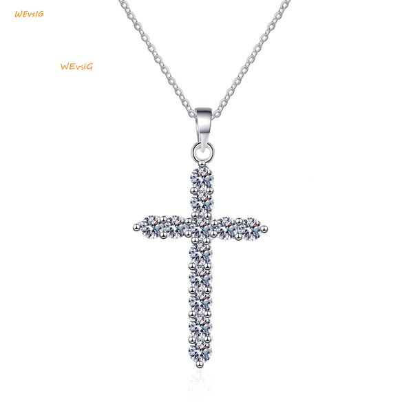 Silver Cross Moissanite Necklace
