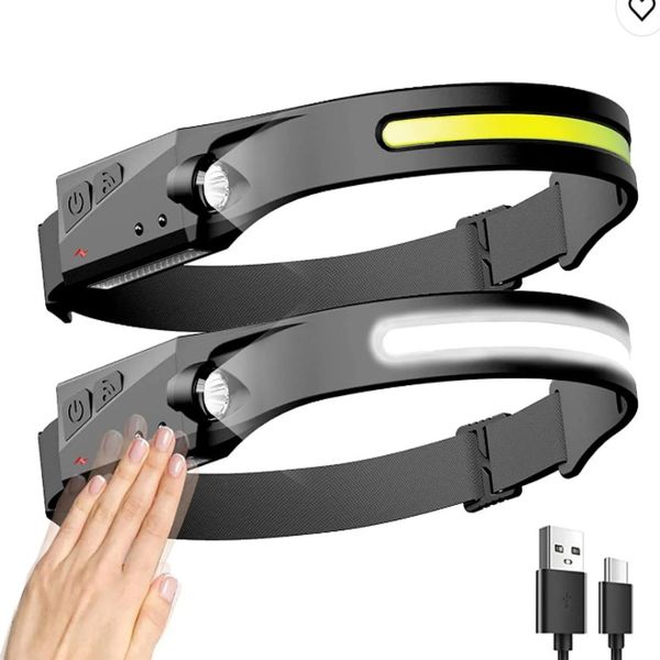 Wide Beam Waterproof Silicone COB+XPE RED Led Rechargeable Headlamp with Motion Sensor Bright 5 Modes