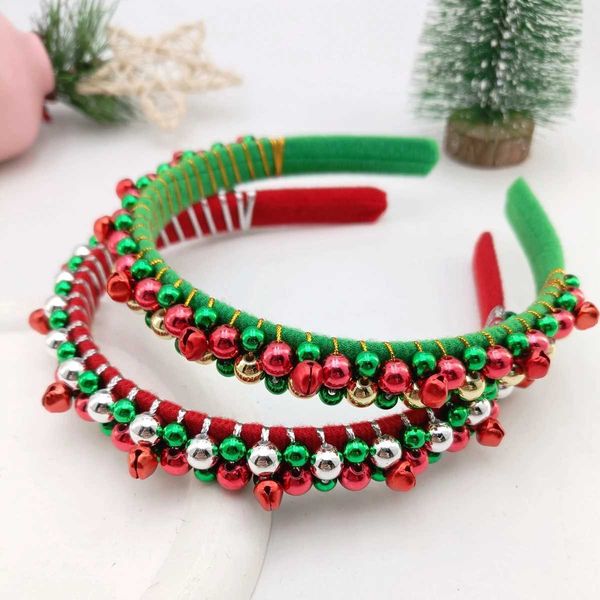 New Red Green Christmas Headband Womens Simple Thin Edges Flannel Jingling Bell…