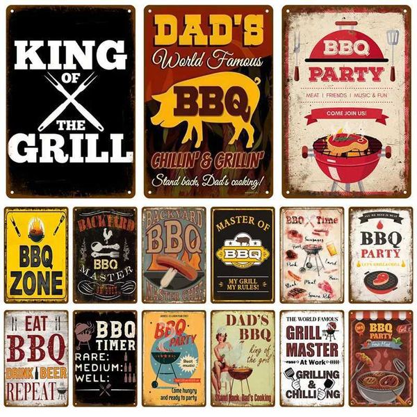 Retro Plaque Vintage Grill King Metal Sign Backyard BBQ Sign Tin Sign Bar Pub Garden Decor Dads BBQ Wall Plate ChillinGrillin Y251127