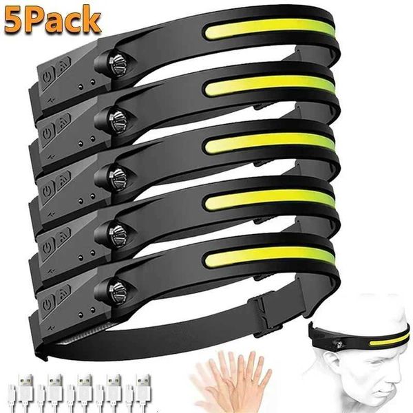 Sensor Head lamp LED Head Flashlight Rechargeable Headlight Head Torch Built-in Battery 5 Lighting Modes Fishing Camping LanternW251128