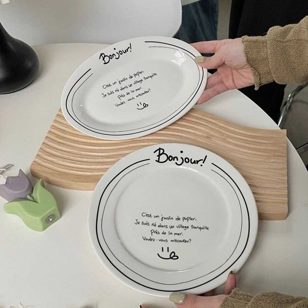 Luxury Korean French Letter Simple Dinner Plates Breakfast Plate Afternoon Tea Dessert Spaghetti Main Meal Plate He Decoration Photo Y251129