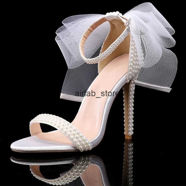 Summer New brand Fashion Bowknot Beading Women Gladiator Sandals Luxury Pearls White thin High heels Wedding Bridal Party Shoes