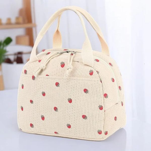 Corduroy Lunch Bag Thermal Insulation Lunch Box Storage Handbag Multifunctional Kid School Cooler Bag Picnic FoodPouch Loncheras 251125