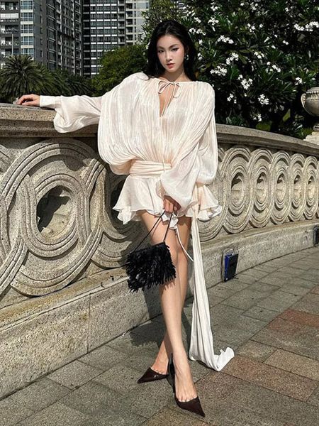 CMLONGBIDA Casual Dresses Chic Ruffle Hem Mini Dress O Neck Lace Up Loose Blouse Lantern Sleeve Solid Chiffon Vestidos 2025 Lady Spring Gown, Black
CMLONGBIDA Casual Dresses Chic Ruffle Hem Mini Dress O Neck Lace Up Loose Blouse Lantern Sleeve Solid Chiffon Vestidos 2025 Lady Spring Gown, Black