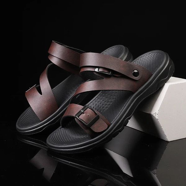 Summer Sandals for Men Outdoor Casual Sport Slippers PU Leather Non-slip Breathable Roman Shoes Beach Flip-Flop Garden Shoes 260616