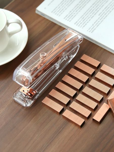 Rose Gold Color Stapler Set Acrylic Transparent n Binder 24/6 Stationery Office Binding Tools School Supplies F331 250206BJ