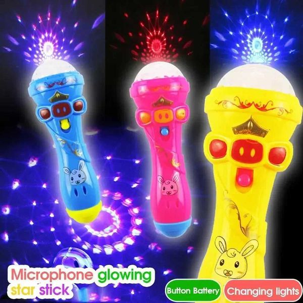 NO Music Singing Kids Toy LED Light Flashing Projection Microphone Torch Shape Kids Boy Girl Cute Glow Toy Color Random W250210