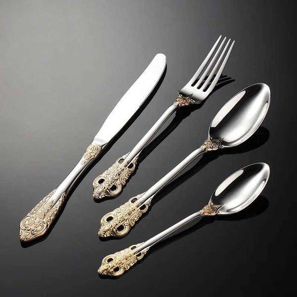 Palace series stainless steel tableware set Western style knives forks spoons teaspoons luxurious gold tableware for home and kitchen X250210