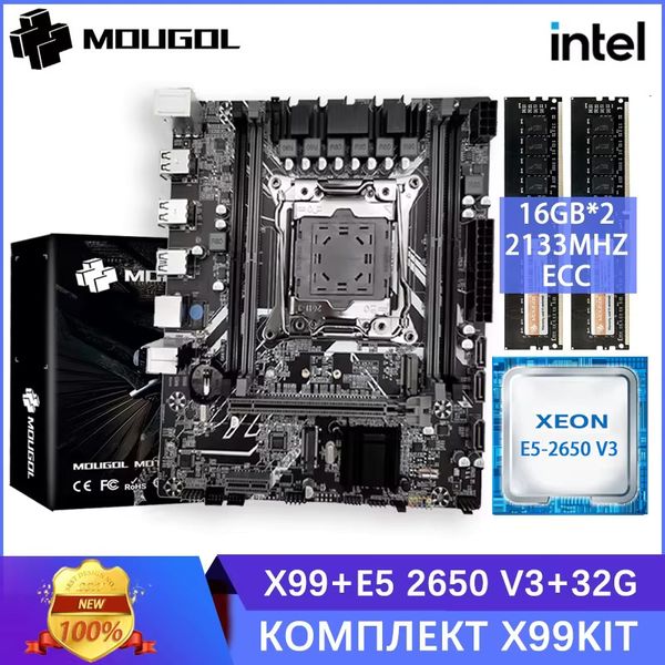 MOUGOL Game X99 Motherboard Set with Intel Xeon E5 2650 V3 CPU Dual-channel DDR4 16Gx2 2133MHz ECC RAM For Desktop Computers