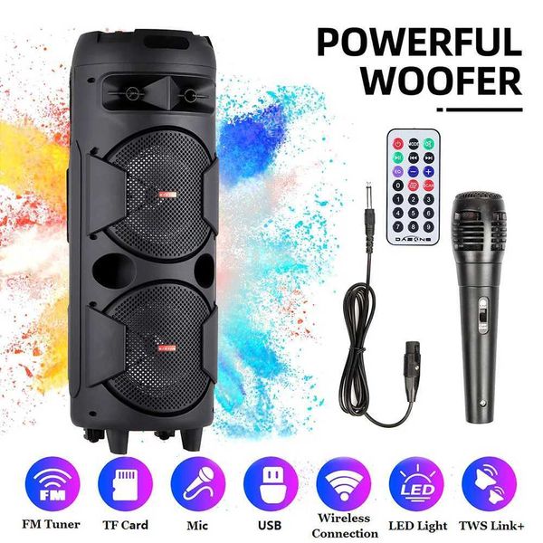 5000W Portable Speaker Subwoofer Heavy Bass Sound System Party with Microphone and Remote Dual 8RGB Light Z250213