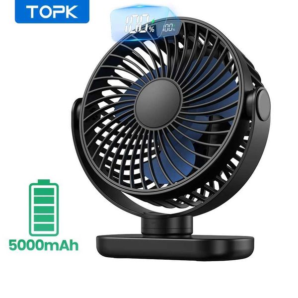 TOPK K60C 5000mAh Portable Mini FanStanding Fans for roomLED Display 360Rotation Quiet Personal Desk Electric Fan for Camping Z250214