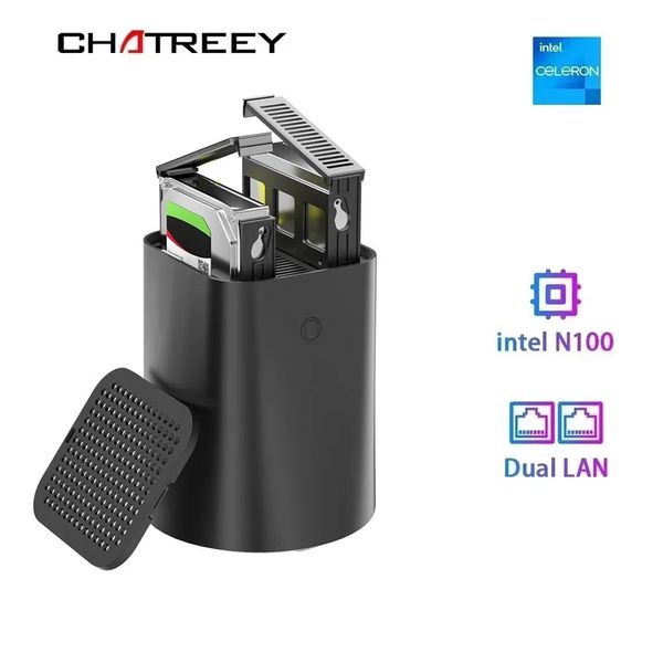 Intel Celeron N100 Chatreey NAS Mini PC SSD Windows 11 Computer Dual 2.5G LAN Firewall Server