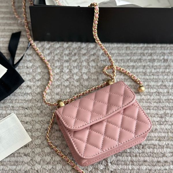 Ladies Designer Mini Blue Coin Purse Lipstick Bag Two Mini Golden Balls Quilted Leather Gold Buckle Adjustable Matelasse Chain Crossbody Flap Bags 5 Colors 12x10cm, Pink
Ladies Designer Mini Blue Coin Purse Lipstick Bag Two Mini Golden Balls Quilted Leather Gold Buckle Adjustable Matelasse Chain Crossbody Flap Bags 5 Colors 12x10cm, Pink
