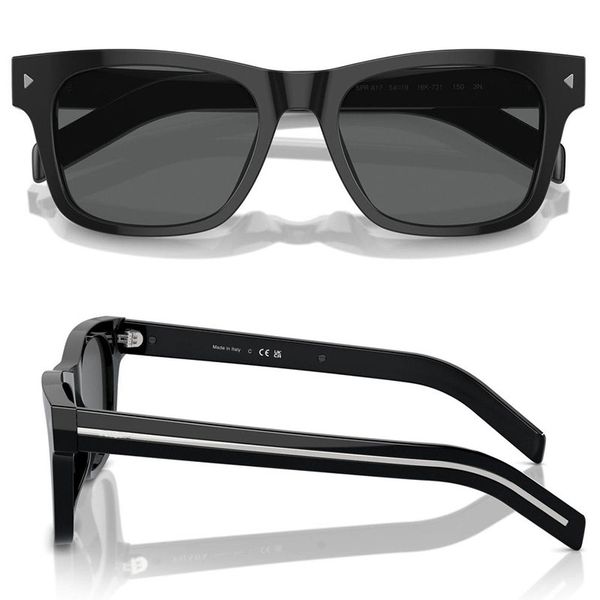 Sunglasses with Iconic Metal Plaque with Contemporary Style Acetate Square Frame Outdoor Driving Designer Men's Black Sunglasses SPRA17