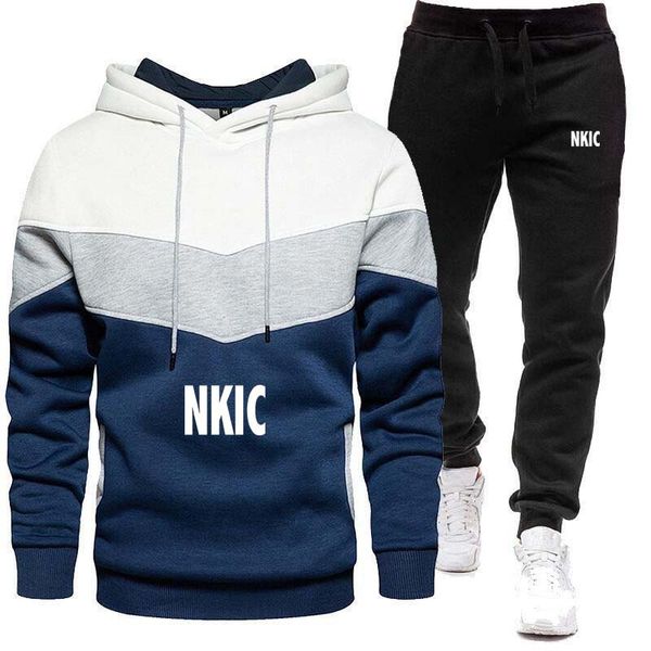 Autumn and Winter Brand letter Printed Hoodie Suit Men's Fashion Patchwork Hoodie Pants Jogging Suit Sports Wear Sweatshirt
