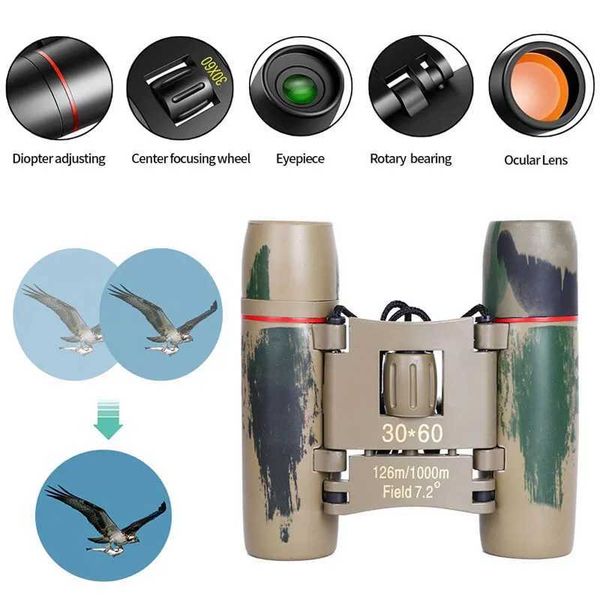 Portable diode 30X60 high-definition zoom long-distance 126M/1000M folding telescope used for outdoor visual hunting camping sports travel Z250219