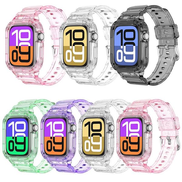 Clear Case with Band Compatible Apple Watch S10 42mm 46mm Women Men Jelly Transparent Soft Sport Strap with Cover for iWatch Series 10 Integration Straps and Cases