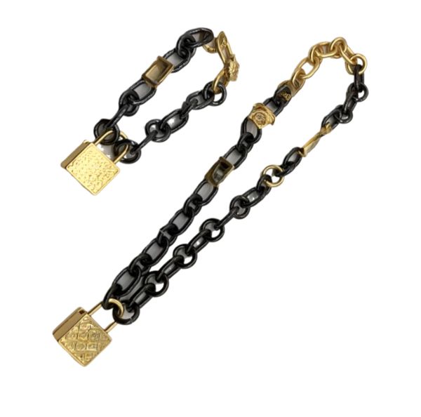 Women Men Designer Hip Hop Men Punk Necklace Bracelet Jewelry Set Letter Cuban Chain Thick Luxury Designer Bracelet Unisex Classic Wedding Gifts, Black
Women Men Designer Hip Hop Men Punk Necklace Bracelet Jewelry Set Letter Cuban Chain Thick Luxury Designer Bracelet Unisex Classic Wedding Gifts, Black