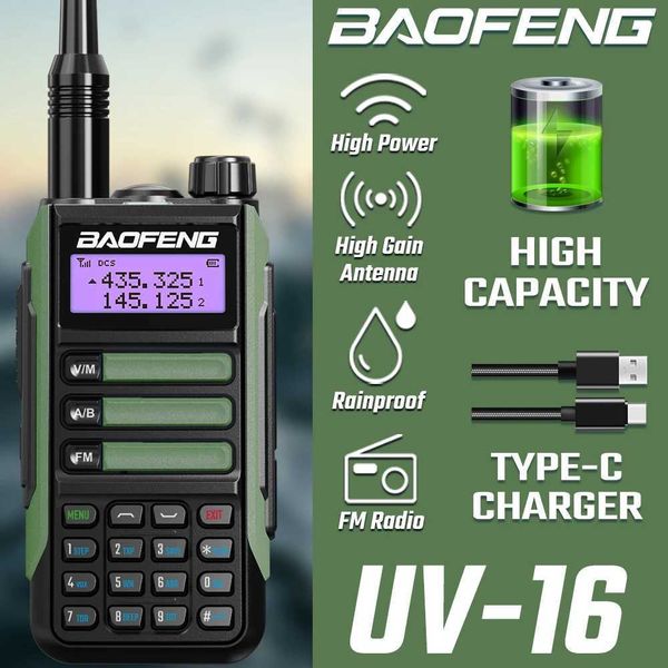 BAOFENG UV-16 Walkie Talkie Tri-Band 10 KM Powerful Waterproof VHF/UHF CB Ham Dual Band Professional Two Way Radio USB-C ChargerXJ250219