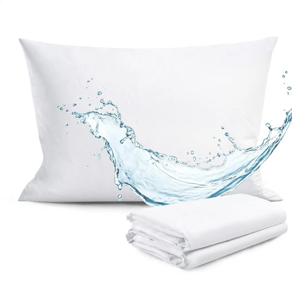 Pillow Case 4PK Waterproof Pillow Protectors Zippered Pillow Covers Soft Comfortable Sateen 100% Long-Staple Cotton Quiet and Breathable 250217