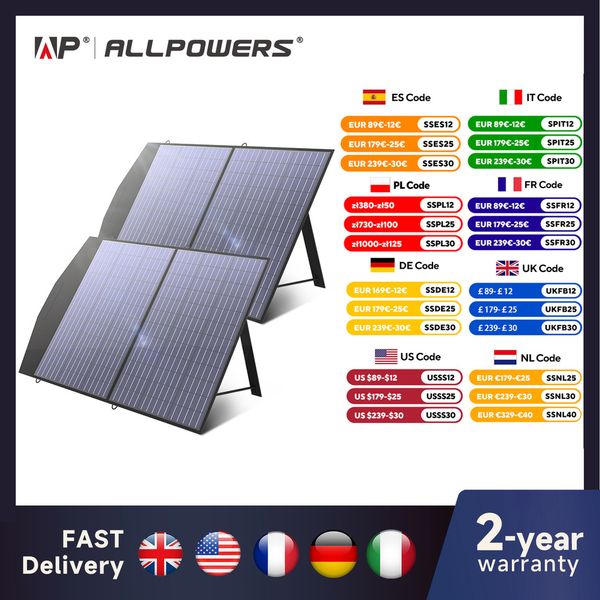 ALLPOWERS Foldable and Portable Solar Panel 100 / 200W Solar Battery ChargerOutdoor Emergency Backup Power for Powerstation etc