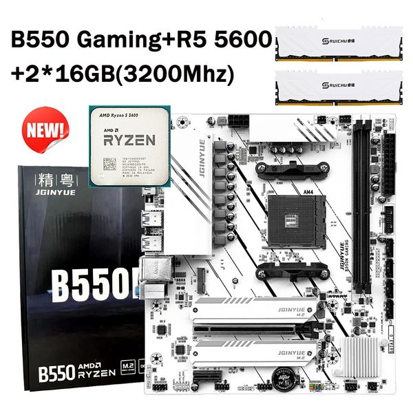 JGINYUE B550 Motherboard Kit Ryzen 5 5600 AM4 Processors 2*16GB DDR4 3200Mhz RAM Desktop PC PCI-E 4.0 B550M GAMING Motherboard