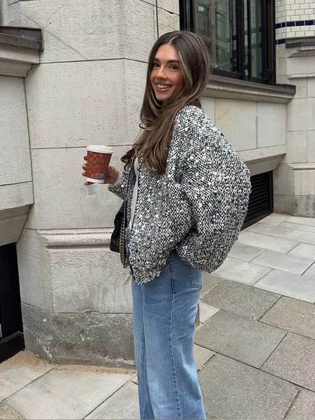 Casual Womens Silver Sequin Stand Collar Coats Elegant Zipper Loose Full Sleeved Short Jackets Female Chic Commute Overcoat 250224