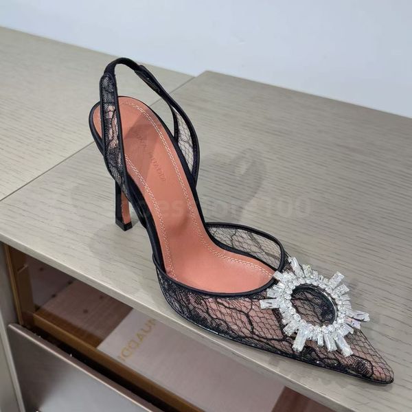 Designer Heels Crystal-Embellished buckle stain Pumps shoes spool Heels sandals women's Luxury Dress Evening Slingback sandal White wedding shoes with box 35-42 bag