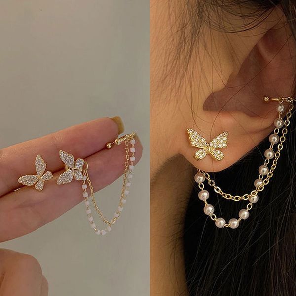 French vintage zircon butterfly pearl chain tassel ear clip earrings, versatile and unique temperament earrings.
French vintage zircon butterfly pearl chain tassel ear clip earrings, versatile and unique temperament earrings.