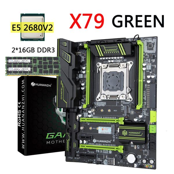 X79 GREEN Motherboard With E5 2680 V2 Processor LGA 2011 With 2*16GB DDR3 1600Mhz RAM Memory Combo Kit Set ATX SATA USB NVME