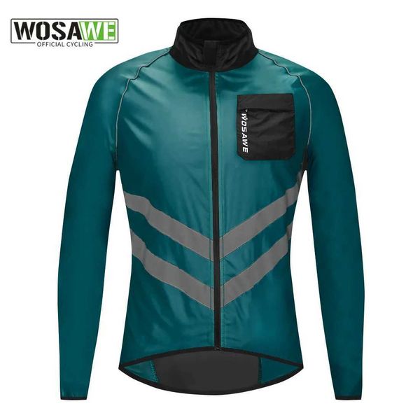 WOSAWE Windproof Cycling Jacket MTB Bike Jersey Outdoor Sport Cycling Windbreaker Rainproof Reflective Bike Clothing Navy Blue S260416