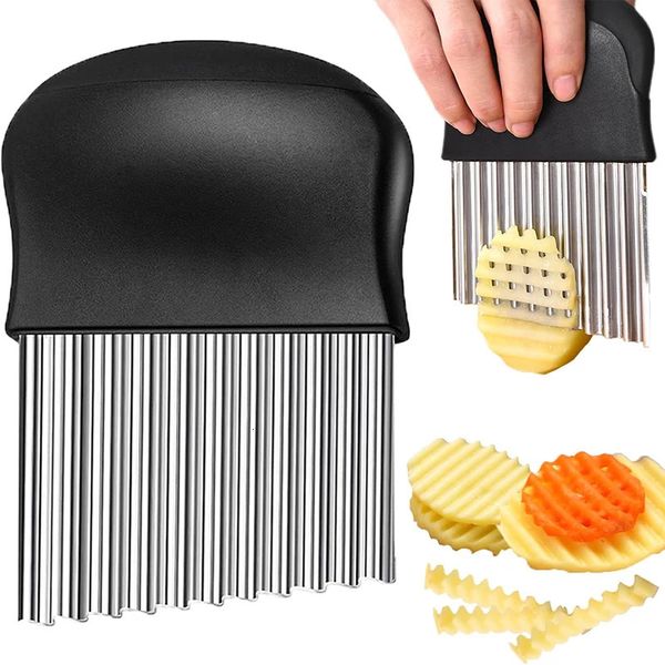 Stainless Steel Potato Chip Slicer Crinkle Cutter French Fry Cutter Dough Vegetable Fruit Potato Cutter Chopper Kitchen Gadget 250226