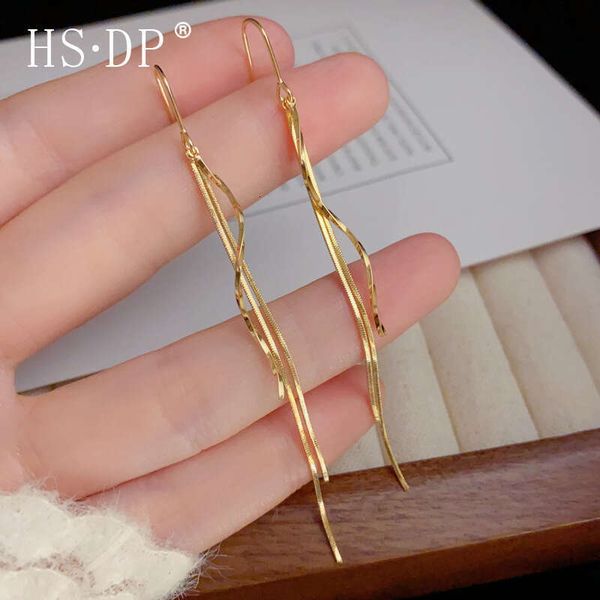 Unique Style Design Fashion Simple Metal Wave Tassel Ear Hooks Women Long Versatile Slimming Earrings