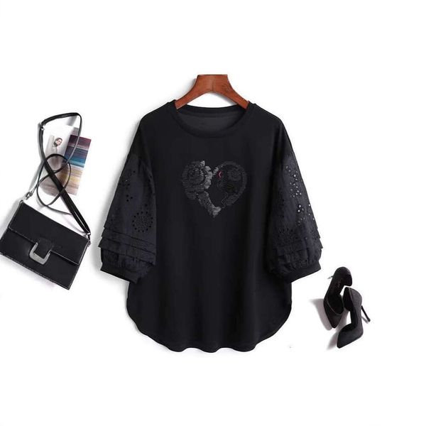 Plus Size Women's Clothing 150kg Heavy Embroidery Sequin Lace Five-quarter sleeve Sleeve Spring Summer New Half-sleeve T-Shirt, White
Plus Size Women's Clothing 150kg Heavy Embroidery Sequin Lace Five-quarter sleeve Sleeve Spring Summer New Half-sleeve T-Shirt, White