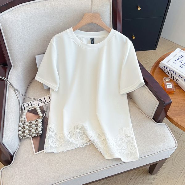 Plus size, beautiful hollowed out top with water-soluble lace splicing, summer T-shirt weighing 240 pounds, loose 3508, White
Plus size, beautiful hollowed out top with water-soluble lace splicing, summer T-shirt weighing 240 pounds, loose 3508, White