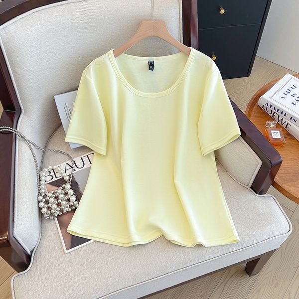 Plus size, shoulder length T-shirt short sleeved summer basic style light yellow black U-neck slimming versatile basic T3516
Plus size, shoulder length T-shirt short sleeved summer basic style light yellow black U-neck slimming versatile basic T3516