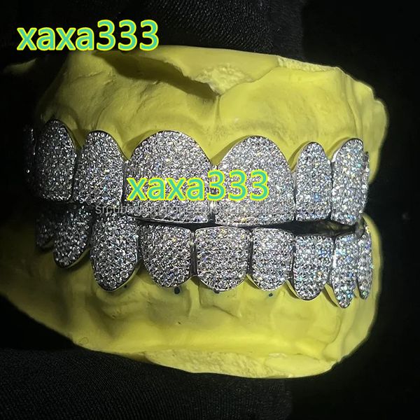 Manufacturer of Teeth Grills Best Quality Top and Bottom Vvs Moissanite Diamond Studded Silver Plated Teeth Grillz