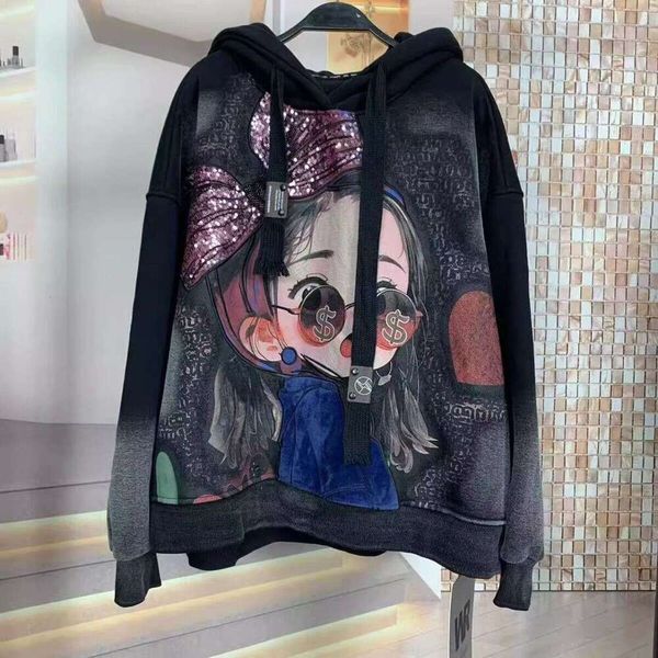 Large Plus 150kg Size Trendy Heavy Sequin Girl's Loose Fit Fleece Lined Hooded Long Sleeve Sweatshirt sportwomenlongsleeve, Black
Large Plus 150kg Size Trendy Heavy Sequin Girl's Loose Fit Fleece Lined Hooded Long Sleeve Sweatshirt sportwomenlongsleeve, Black