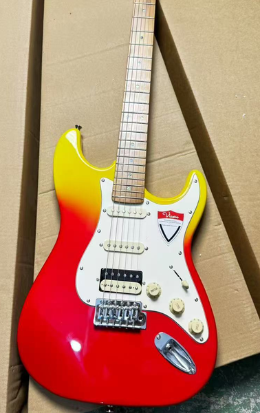 Yellow And Red Double-Color Electric Guitar, Single Double Pickups, Supports Cu…