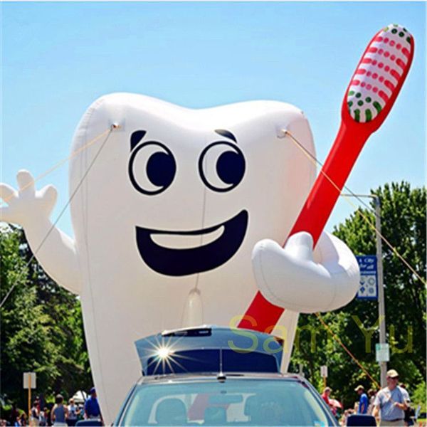 Inflatable 8m height (26ft) LED Illuminated Airblown Tooth And Toothbrush Inflatable with LED strip for city