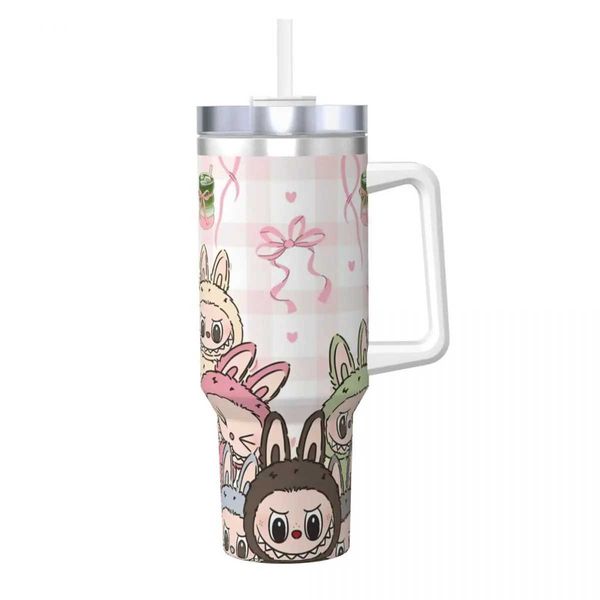 Stainless Steel Tumbler Labubu Cartoon Car Mugs With Straws Travel Water Bottle Heat Preservation Large Capacity Thermal Cups X2506051