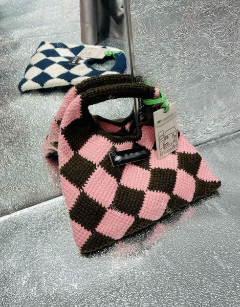 Colorful Diamond Crochet Handbag - Handwoven Yarn Tote Bag with Geometric Pattern