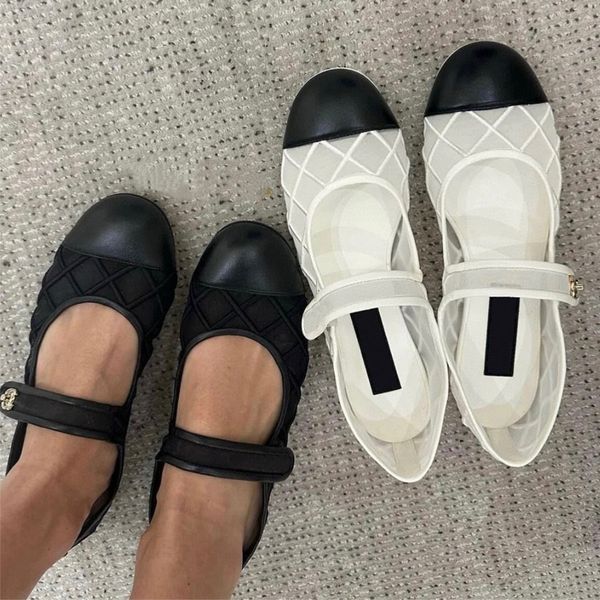 Breathable new Round-toed Mesh Lace Ballet flats Mary Jane shoes with strap loafers for women's buckle flats Dress shoes Luxury designer shoes Vacation shoes