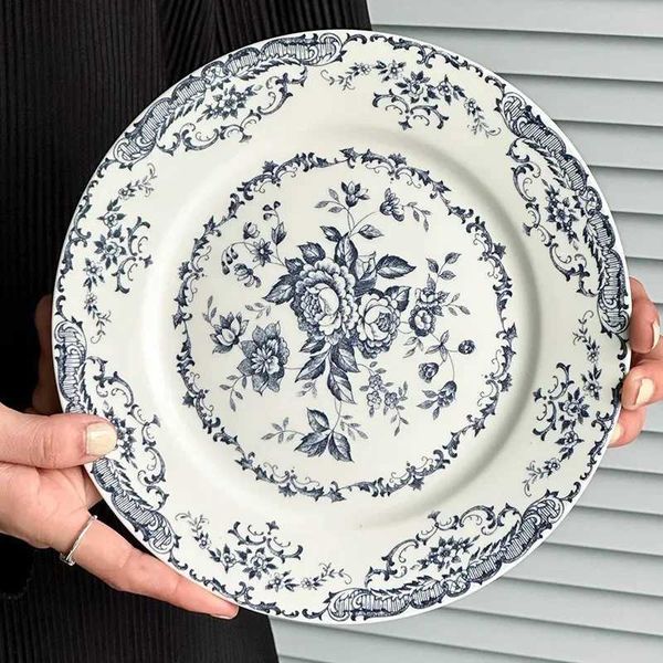 Plates Salad Dessert Dinner Dish Household Art Tableware S2566 12110 8/10 Inch French Vintage Rose Ceramic Plate European Style