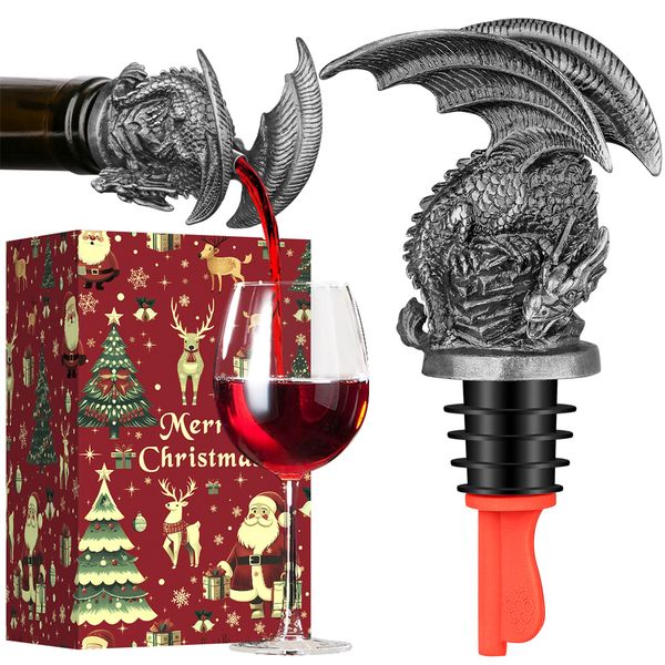 Vintage Metal Dragon Decor Champagne Wine Pourer Spout Bottle Stopper High Grade Christmas Gift Box Wine Gift Bar Accessories